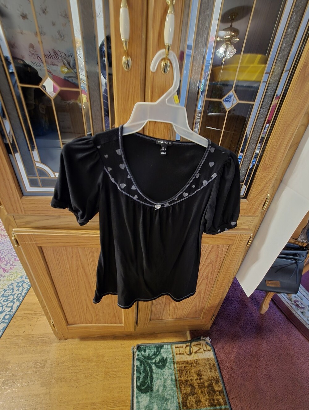 Black Women's Scoop Neck Top with Heart Trim